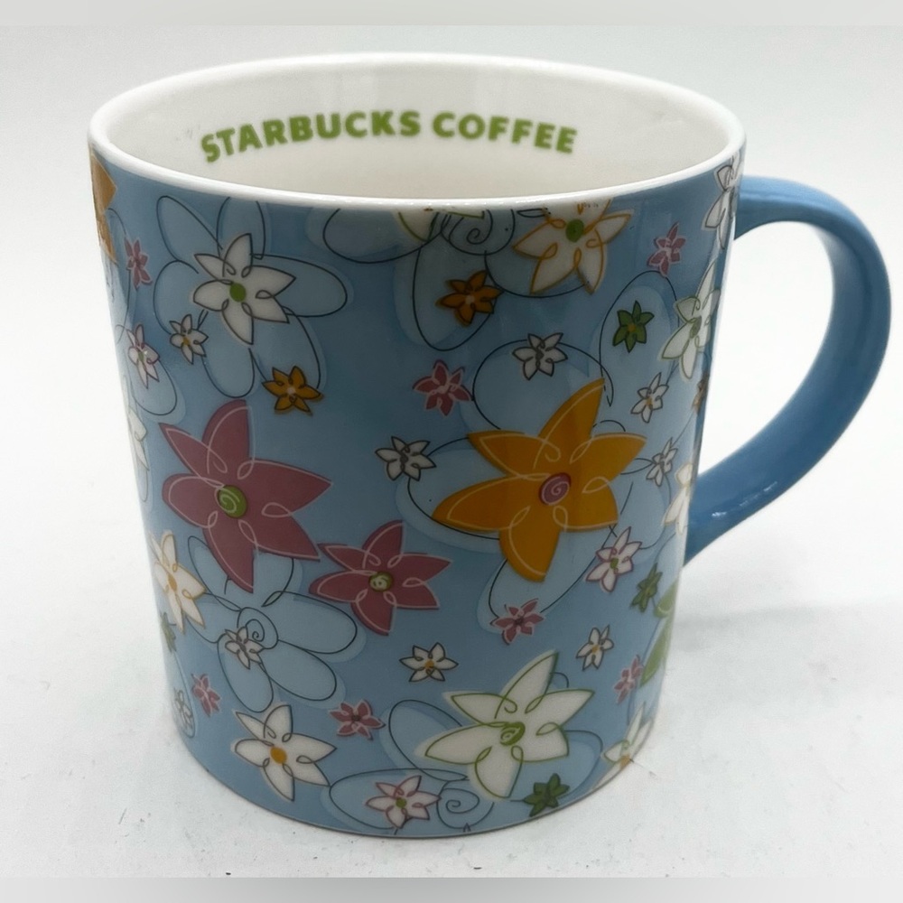 Starbucks Spring Time Floral Mug 16oz Blue Pink Yellow White Flower 2005